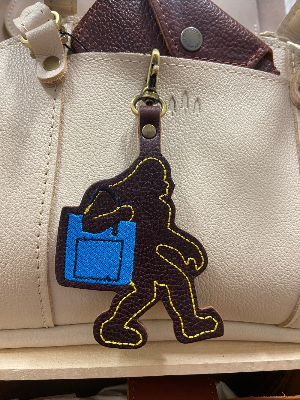 Portland Leather Sasquatch in Cold Brew with a Blue Tote - bag charm - NEW